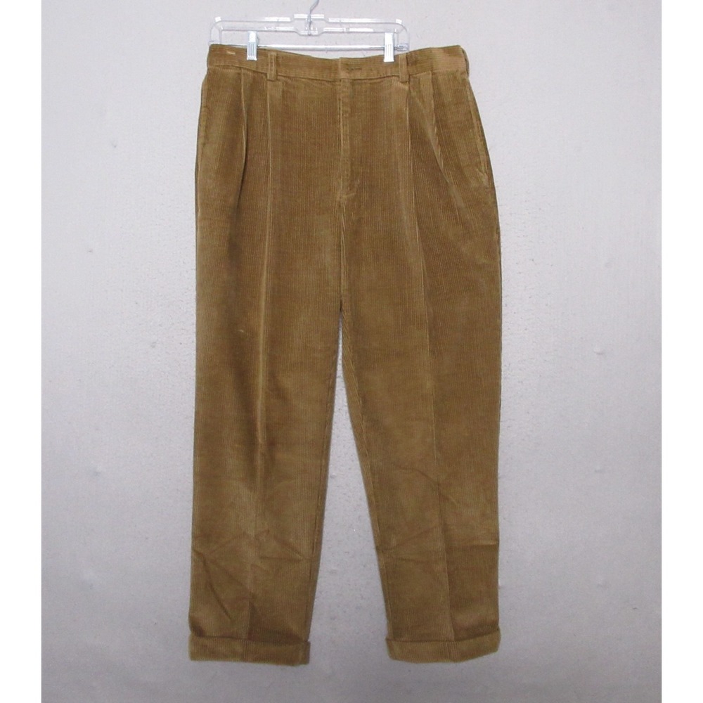 Jos A Bank Corduroy Pants Men 36 30 Brown Pleated Cuff Preppy Academia Heritage